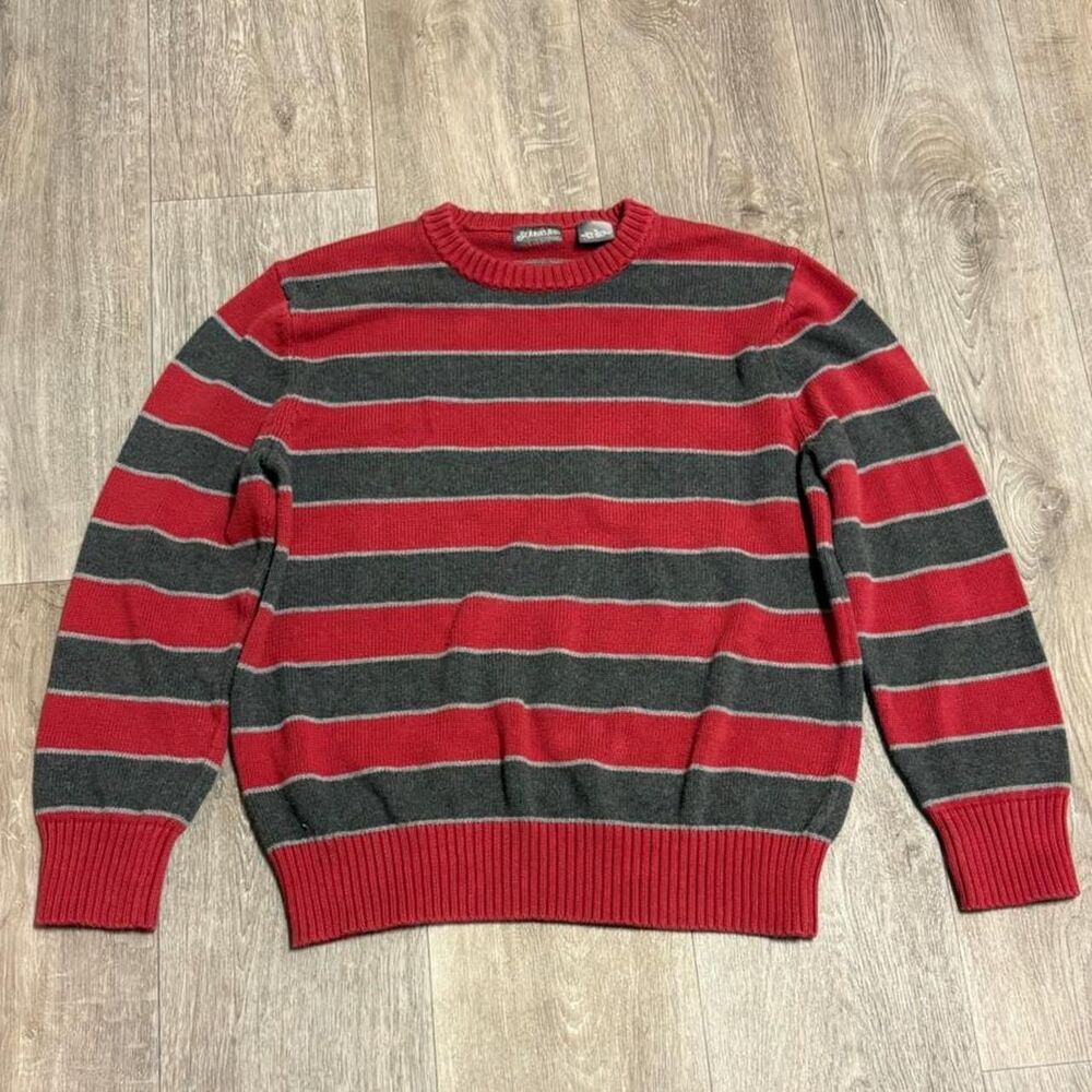 vintage St. John's Bay red and gray horizontal striped cotton sweater